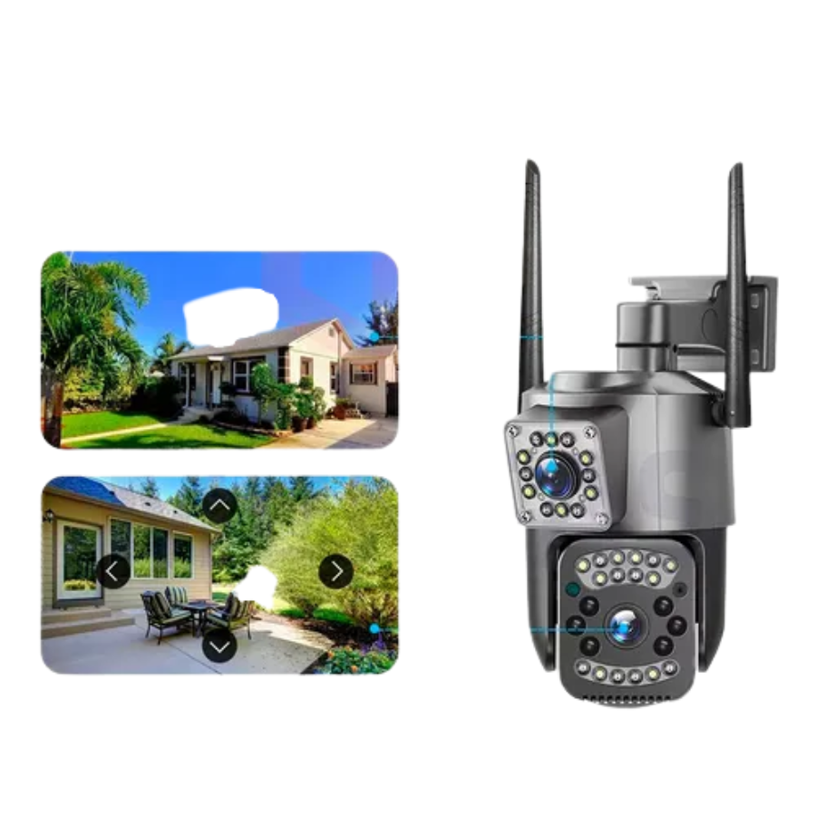 CAMARA IP EXTERIOR DOBLE LENTE NEGRA